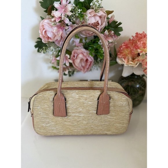 Vintage Tommy Hilfiger Tan Pink Bagette Handbag Purse Faux Alligator Print 11X7 - Picture 13 of 16